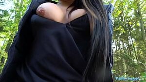 Public Agent Cock-squeezing big-chested minx Czech coochie pummeled doggy-style in forest